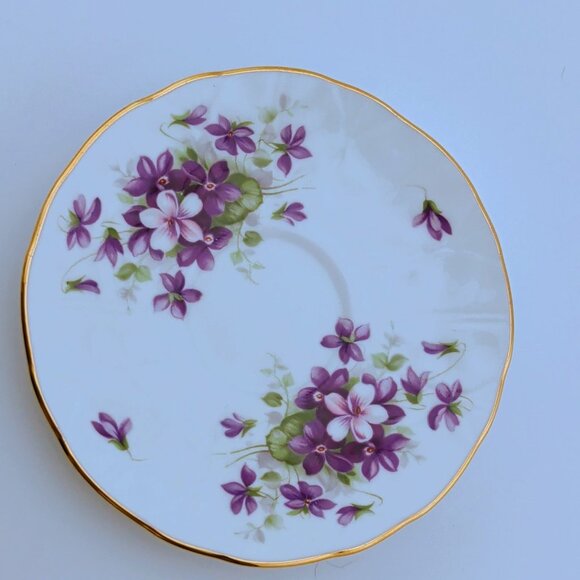 Ansley Fine Bone China Demitasse Cup & Saucer Set Violette Floral Design Gold Tr - Picture 6 of 11
